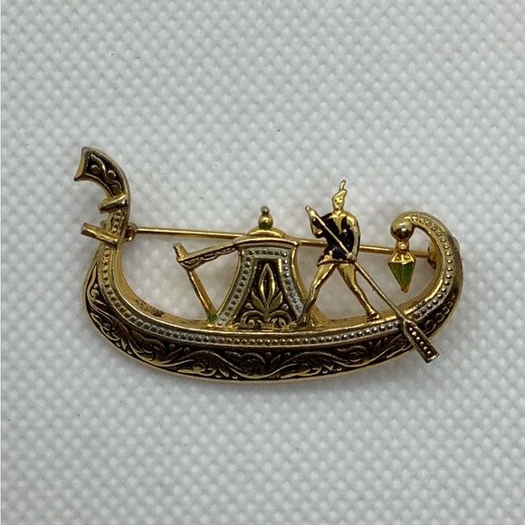 Damascene Brooch Gondola Boat Pin - Picture 3 of 5